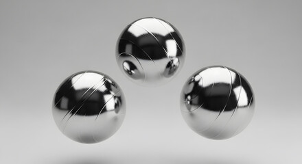 Minimal Light Gray Backdrop Featuring Trio of Shiny Metallic Floating Balls