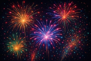 Fototapeta premium Spectacular colorful fireworks display bursting against dark night sky backdrop