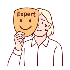 Coloring line art depicts person holding mask labeled Expert while showing concern