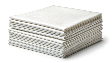 Stack of white paper napkins neatly folded and isolated on white background for kitchen or dining use
