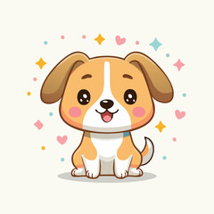 Obraz premium Cute Kawaii Puppy with Sparkles, Adorable Cartoon Dog Illustration, AI Generated