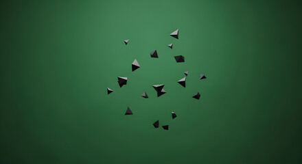 Forest green background with small floating black triangles