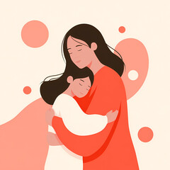 Loving Mother Embracing Child with Hearts - Mother's Day Love and Maternal Bonding Concept