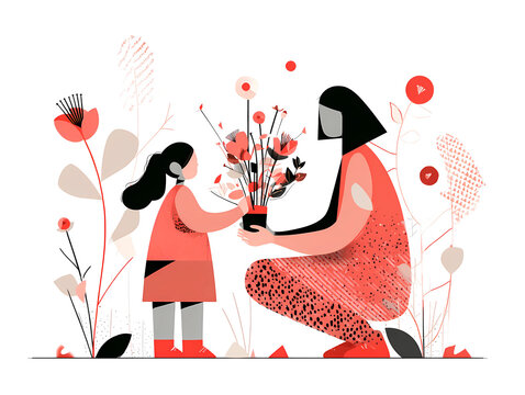 Mother and Child in Beautiful Garden Setting - Mother's Day Celebration and Family Love Concept