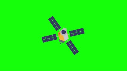 Animated communication satellite rotating in space with solar panels extended, isolated on a green screen background. Ideal for compositing, technology projects, space animations, and educational expl - Powered by Adobe