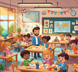 children coloring in the classroom