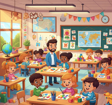 children coloring in the classroom