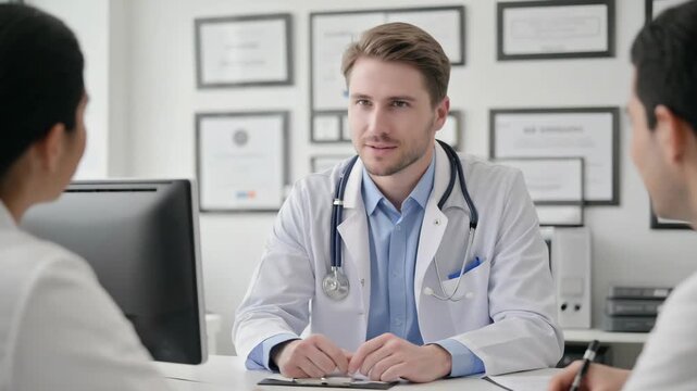 Supportive Male Doctor Engaging in Helpful Discussion with His Patient