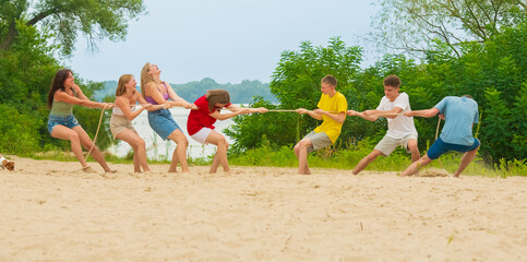 friends are relaxing and having fun in nature