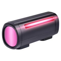 Modern sleek laser device with purple light effect isolated on transparent background.