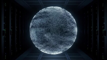Abstract sphere of data points in dark server room, a big data concept. - Powered by Adobe