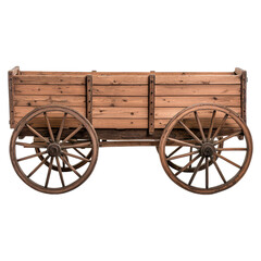Obraz premium Old Wooden Cart with Large Wheels on a White Background isolated on transparent background.