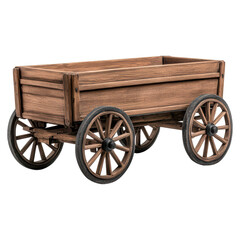Fototapeta premium Rustic Wooden Wagon on White Background with Four Wheels isolated on transparent background.