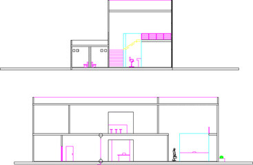vector sketch illustration silhouette architectural design section view interior plan site plan layout modern simple house 