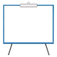 Fototapeta premium Blue Framed Empty Whiteboard with Clip for Presentations isolated on transparent background.