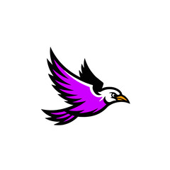 Obraz premium Flying Purple Bird Bold Cartoon Animal in Motion Illustration