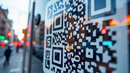 Vibrant city scene captures essence of urban life with QR code prominently displayed, showcasing city vibes in art form