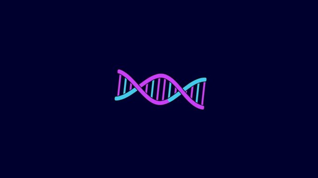 Rotating 3D DNA double helix on dark blue background Description: A single stylized DNA double helix strand floating and rotating in a deep navy blue space. This conceptual scientific visualization re