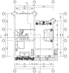 Vector sketch illustration silhouette drawing architectural design interior plan site plan layout section view facade of two-story classic vintage ethnic house with furniture and size scale