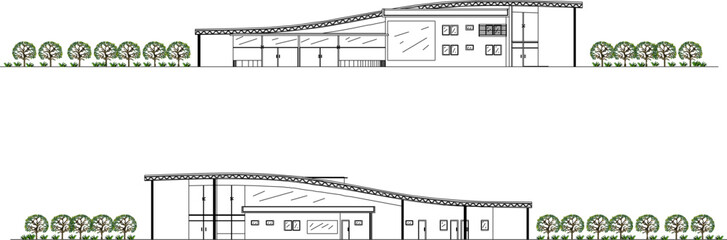 vector sketch illustration silhouette drawing architectural design landscape plan site plan layout section view airport facade for commercial aircraft 