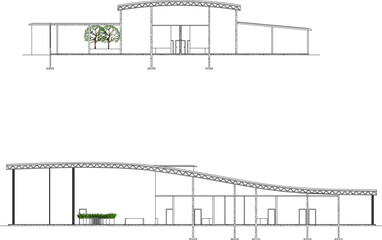 vector sketch illustration silhouette drawing architectural design landscape plan site plan layout section view airport facade for commercial aircraft