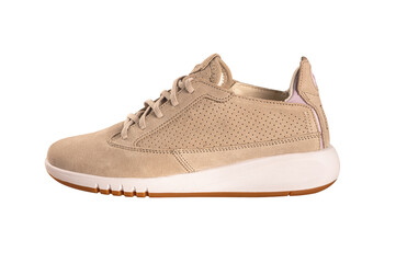 Brown leather shoes isolated on white background.