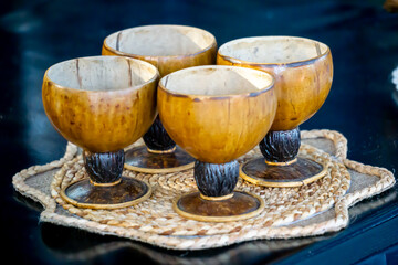 Crafts made from coconut shells. An effort to reduce waste.