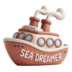 3D Icon Colorful Cruise Ship Figurine Isolated on a Transparent Background
