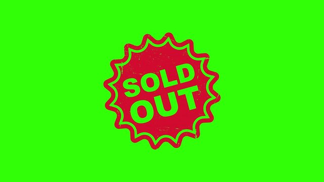 Grunge Red SOLD OUT word Wavy edge circle rubber seal stamp animation on black with alpha channel transparent, green screen and white background ,4K Video motion graphic
