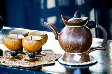Crafts made from coconut shells. An effort to reduce waste.