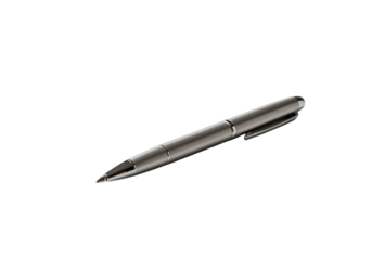 Sleek metallic pen with a simple, elegant design for writing and note taking with clip on transparent background