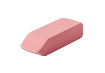 Pink rectangular eraser with beveled edges on transparent background