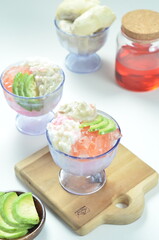 Ice coconut kopyor durian, a refreshing drink that combines the freshness of ice kopyor with the sweet and distinctive taste of durian fruit