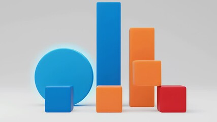 Modern minimalist 3D data visualization featuring colorful geometric shapes abstract bar chart concept business analytics financial growth presentation backdrop - Powered by Adobe