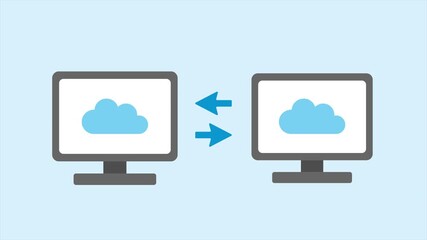 Network connection and data transfer, Cloud data, Computers securely exchanging data in the cloud, Cybersecurity and encrypted data transfer between servers, Two computers connected via VPN transferri - Powered by Adobe
