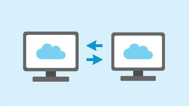 Network connection and data transfer, Cloud data, Computers securely exchanging data in the cloud, Cybersecurity and encrypted data transfer between servers, Two computers connected via VPN transferri