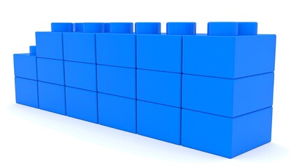 Blue building blocks in a staggered arrangement