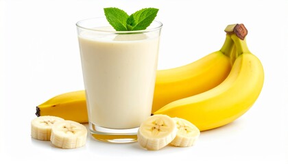 Glass Of Banana Milkshake Isolated On White Background