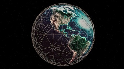 A globe of the earth, with a network of lines illustrating global connections.