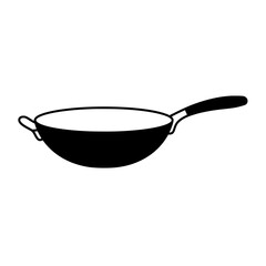 Wok Illustration: A sleek, black wok, a cornerstone of culinary arts, stands alone against a stark canvas, its form rendered with minimalistic precision, evoking the potential for delightful meals.