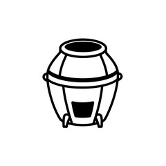 Tandoor Oven: A detailed line drawing of a tandoor oven, a traditional cylindrical clay oven, used for cooking bread and meats.
