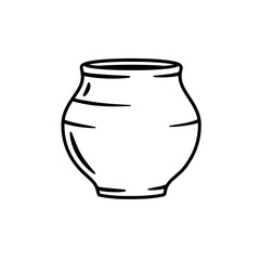 Hand-drawn pottery: A simple yet elegant monochrome drawing depicts a traditional pottery. With a smooth outline, evoking a sense of artisanal craft.