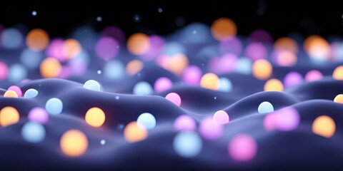 Abstract graphic of colorful spheres on a dark surface.