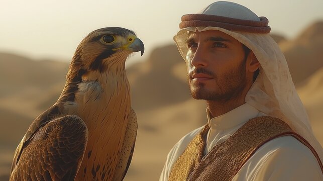 Arabian Falconer: A Portrait of Tradition and Majesty