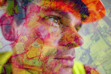 Innovative planning: workerâ€™s face and heat zone map overlay. Heat prevention. Proven strategies to prevent heat stress for construction workers. Innovative safety. Temperature control.