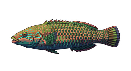 Colorful Fish Illustration, Marine Life, Underwater Creature, Aquatic Animal Design