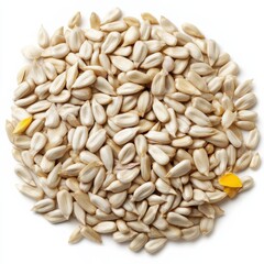 Top view of a generous amount of hulled sunflower seeds (no shell), forming a large irregular organic circle, as if naturally scattered.