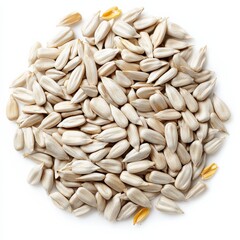 Top view of a generous amount of hulled sunflower seeds (no shell), forming a large irregular organic circle, as if naturally scattered. Seeds must be whole, unbroken, clean, and uniform in shape.