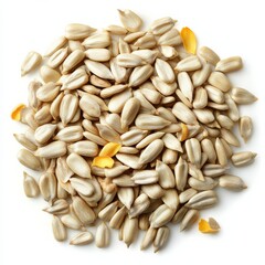 Top view of a generous amount of hulled sunflower seeds (no shell), forming a large irregular organic circle, as if naturally scattered