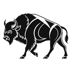 Fototapeta premium A black and white vector illustration of a bison walking with a stylized design on